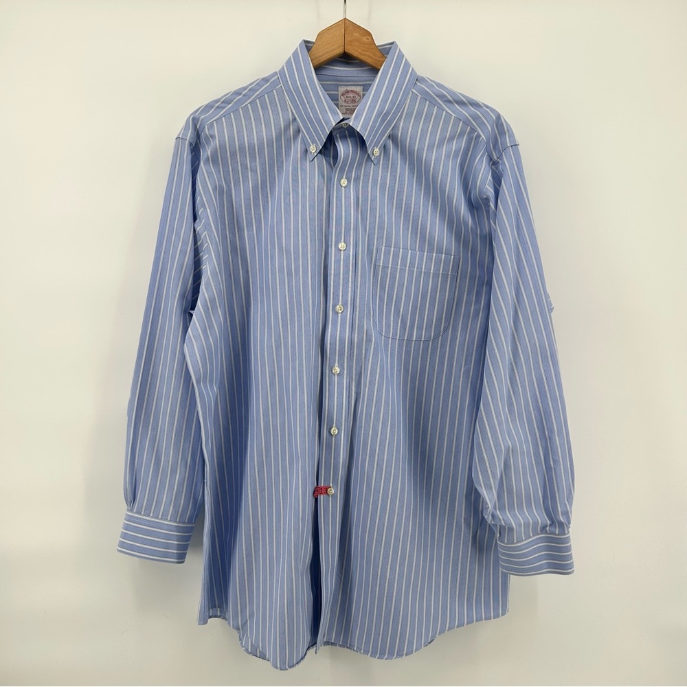 Brooks Brothers 1818 Dress Shirt Mens 16.5 33 Blue Stripe Non Iron Classic